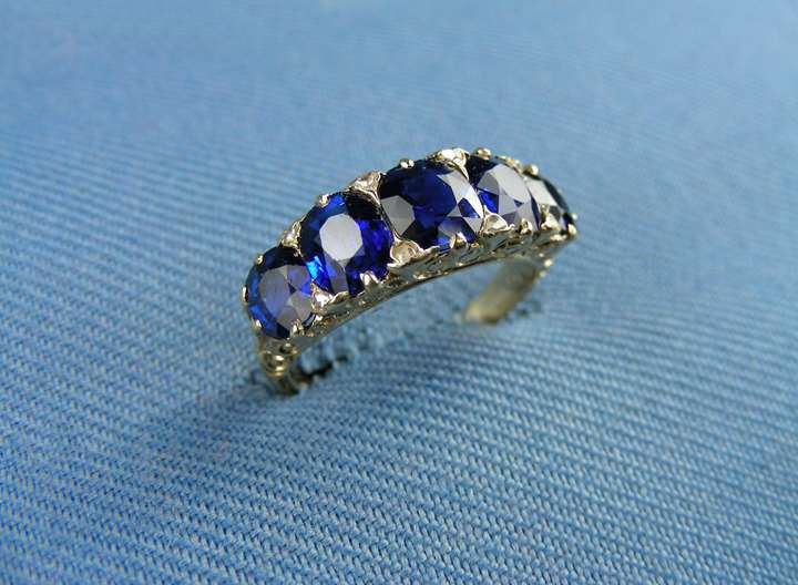 Late 19th century five stone sapphire and gold ring